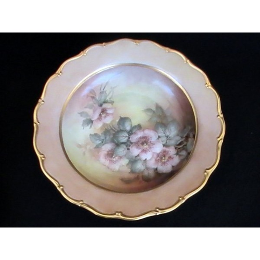 Rosenthal Hand-Painted Serving/Display Bowl Peach/Pink Floral Gold Rim